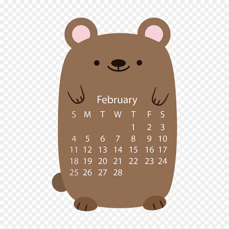 咖啡色小熊2018年2月动物日历