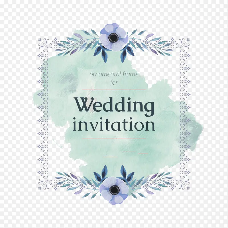 蓝色水彩花的婚礼图案