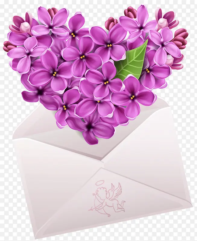 紫色心形花和白色信封