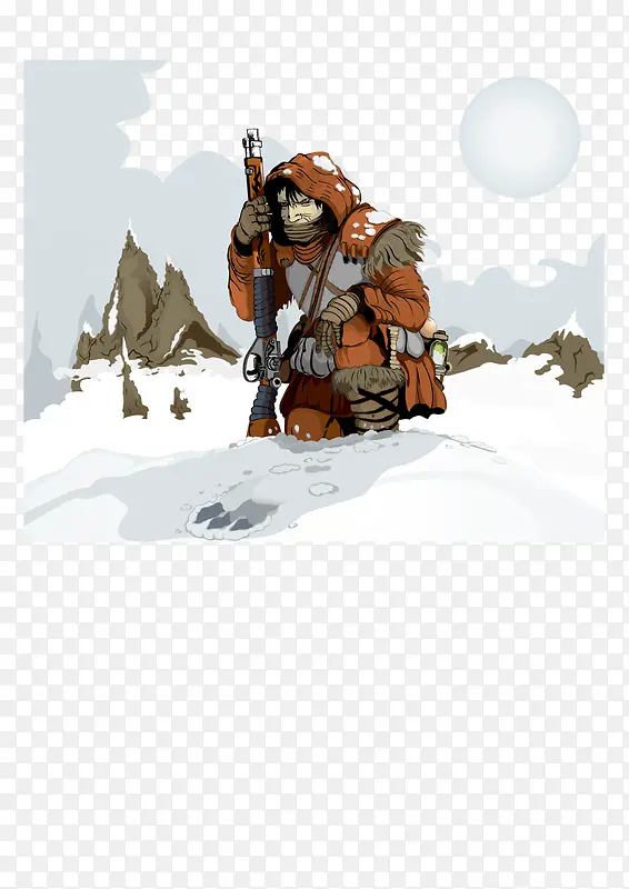 雪中行走的猎人