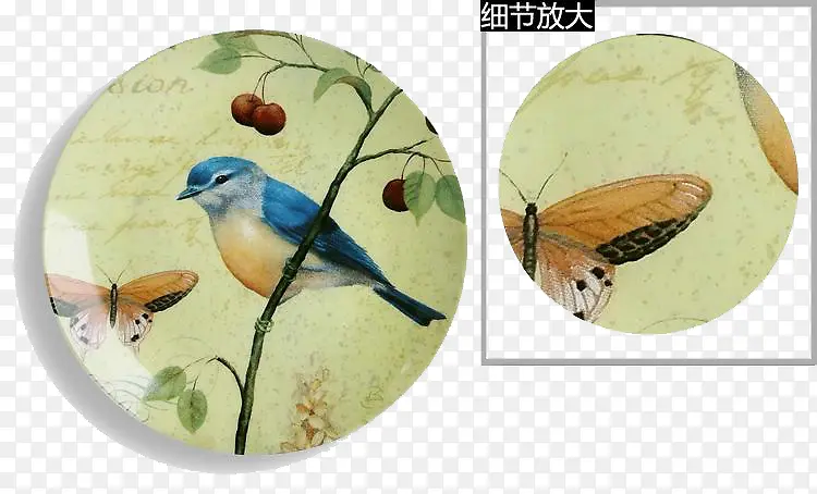 复古蓝鸟蝴蝶餐盘