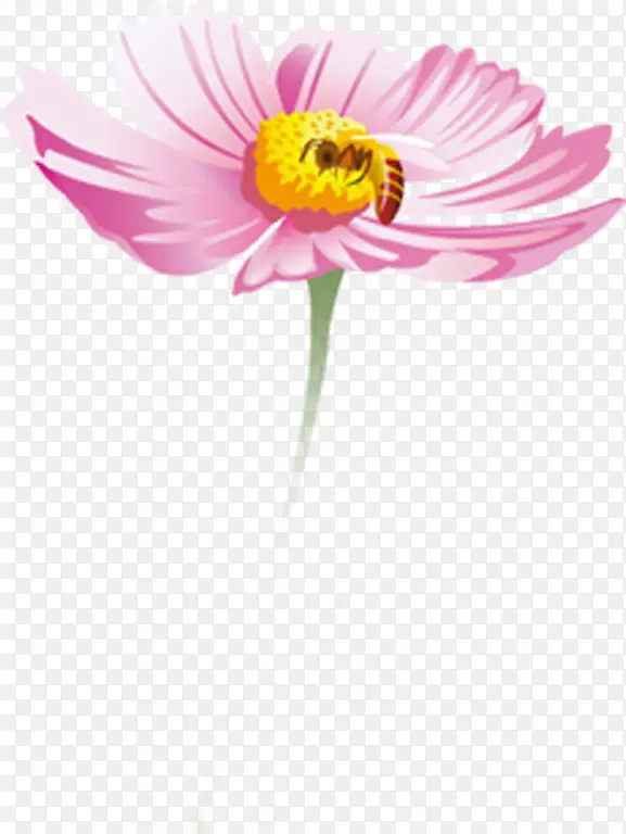 粉色梦幻手绘蜜蜂飞舞花朵