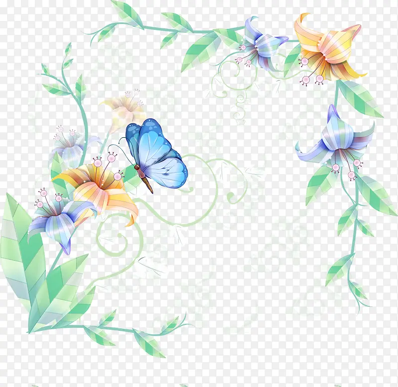 蝴蝶和花边框