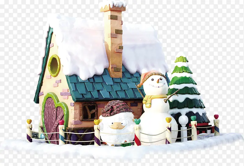 高清漫画圣诞节房屋雪人