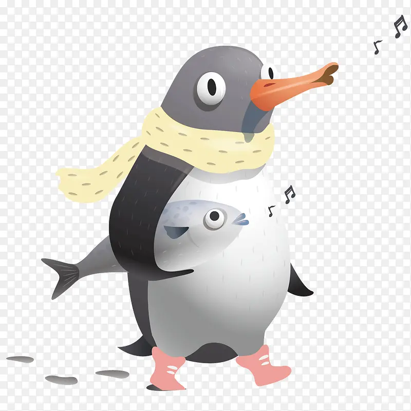 抱着鱼唱歌的企鹅