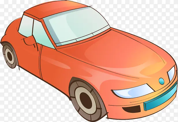 扁平风格手绘创意元素橙色的汽车