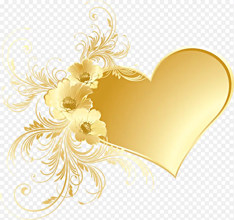 高清创意合成金色质感爱心形状花卉