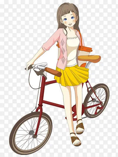 推着单车的女孩