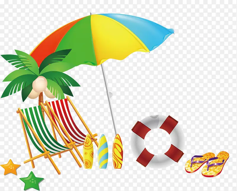卡通沙滩躺椅遮阳伞装饰图案