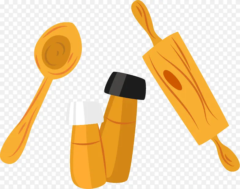 木勺子擀面杖配料PNG矢量素材