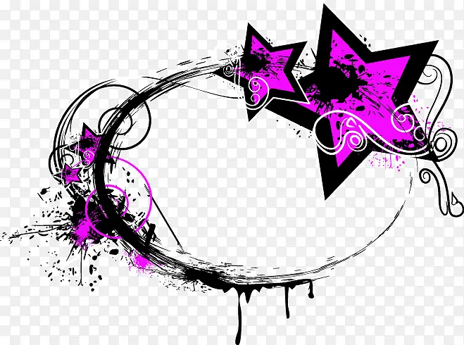 手绘水墨紫色星星图案