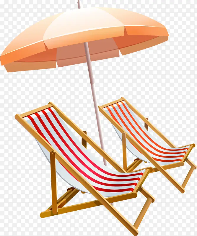 高清手绘沙滩太阳伞睡椅