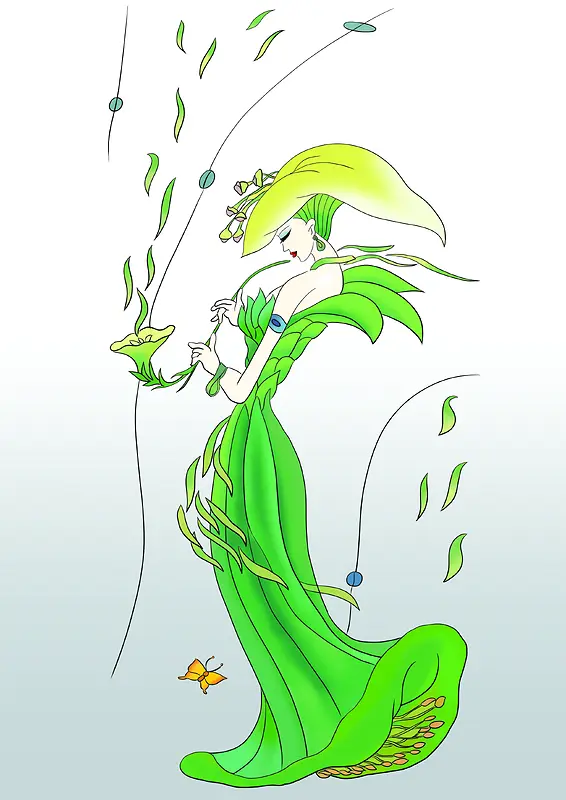 绿色手绘花仙子人物