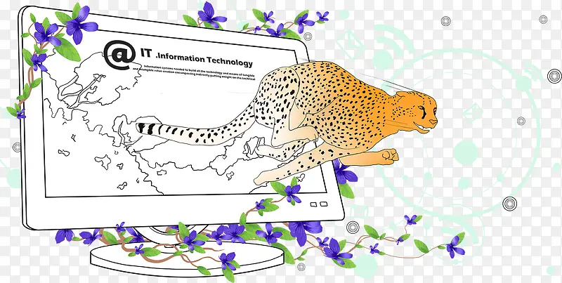电脑屏幕前的豹子插画