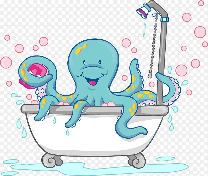 卡通在浴缸洗澡的章鱼