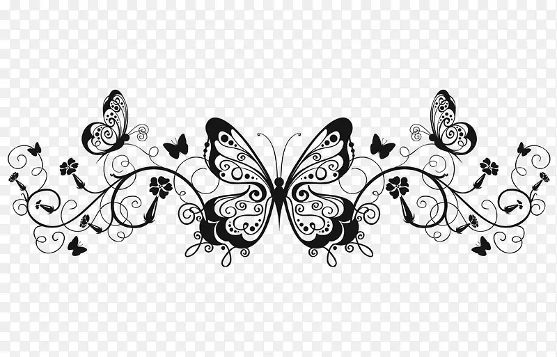 蝴蝶法式花纹边框PNG图片