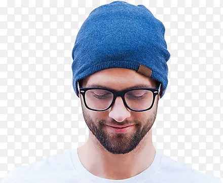 蓝色针织帽子眼镜胡子男士