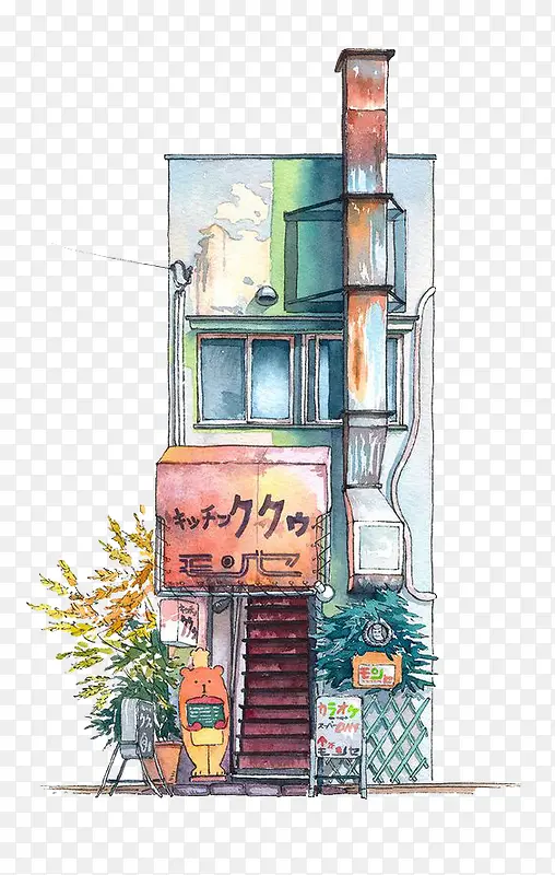 手绘日式食品屋房子