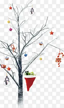 高清创意手绘合成挂礼物的圣诞树