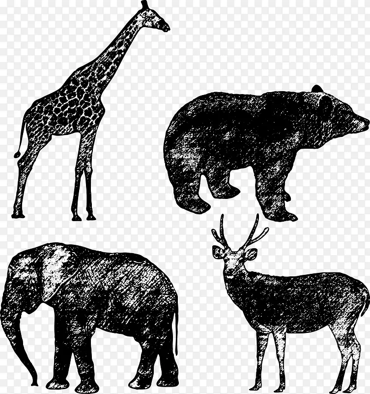 野生动物铅笔画矢量素材
