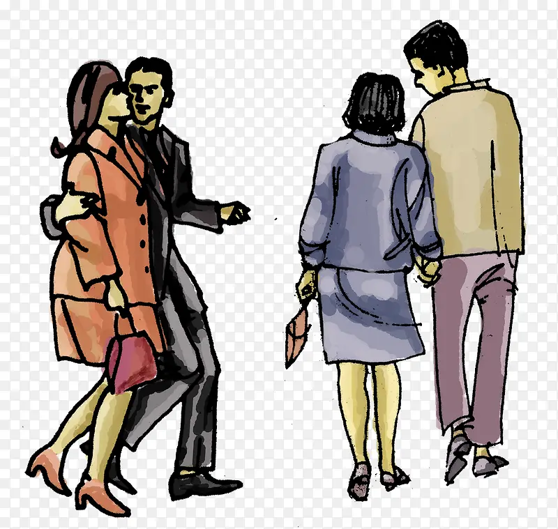 手绘卡通成双结对PNG图片素材下载_图片编号9857518-PNG素材网