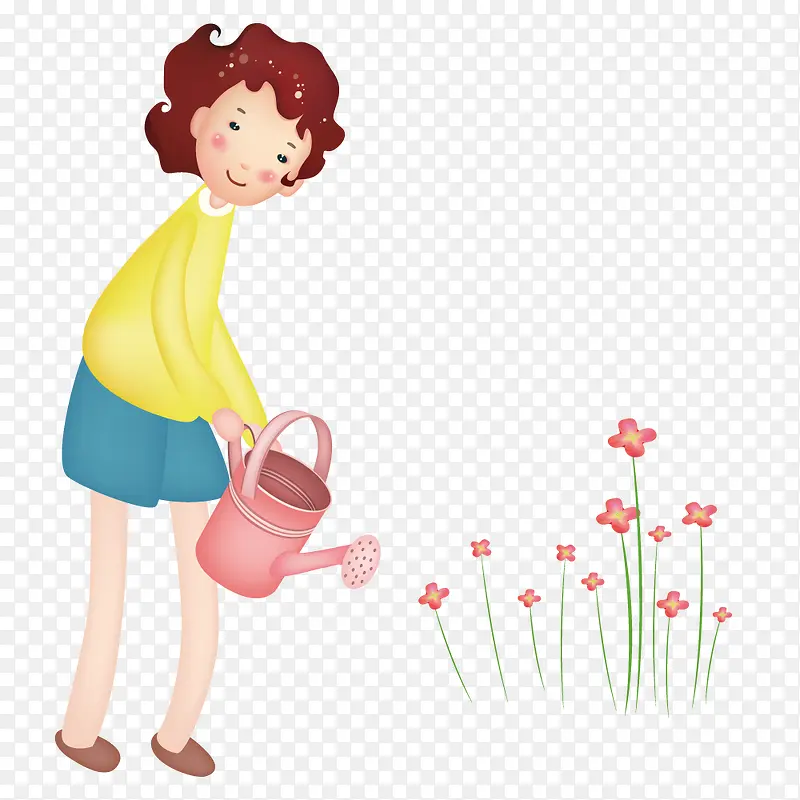 浇花的女孩PNG图片素材下载_图片编号9863126-PNG素材网
