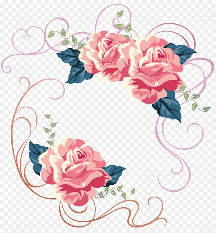 粉色玫瑰花卉插画素材矢量