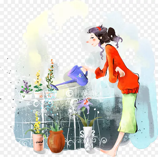 浇花插画PNG图片素材下载_图片编号9863114-PNG素材网