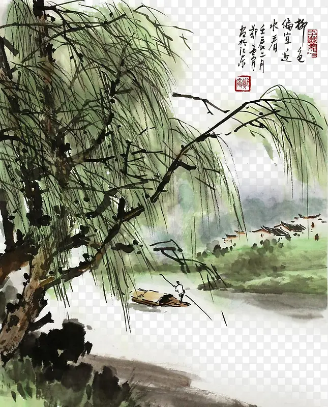 江南柳树水墨画