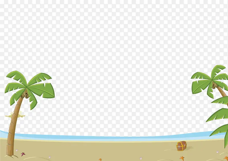 矢量卡通沙滩大海椰子树素材