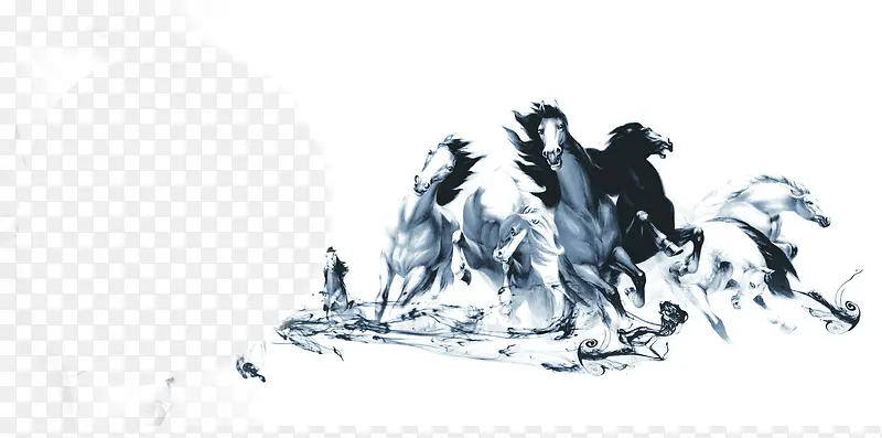 水墨画马群团队素材