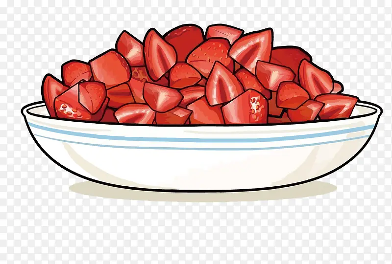 矢量卡通红色一盘草莓