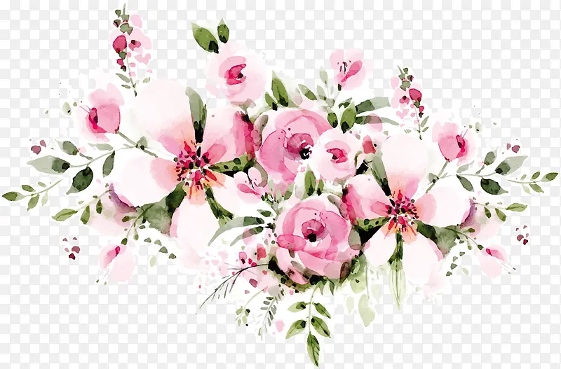 手绘水彩粉玫瑰