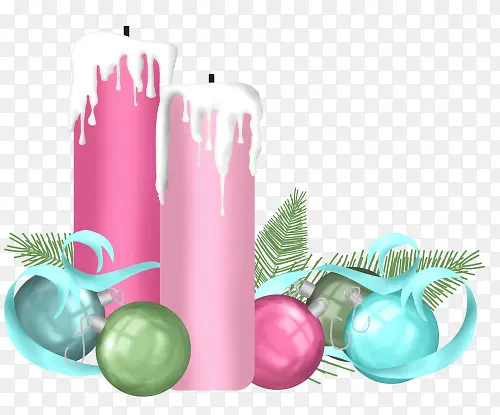 卡通圣诞球装饰粉色蜡烛