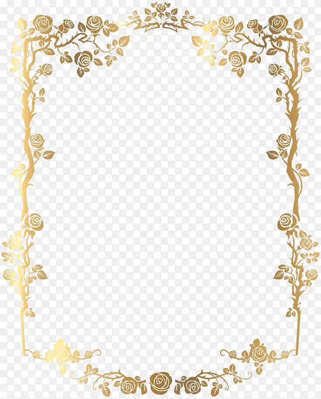 金色矩形法式花卉边框PNG图片