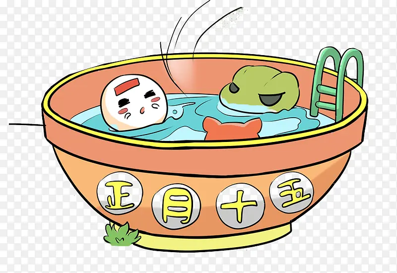 正月十五元宵节青蛙与汤圆卡通插