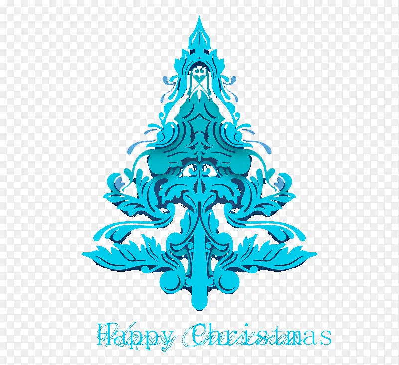 精美蓝色剪纸圣诞树矢量素材