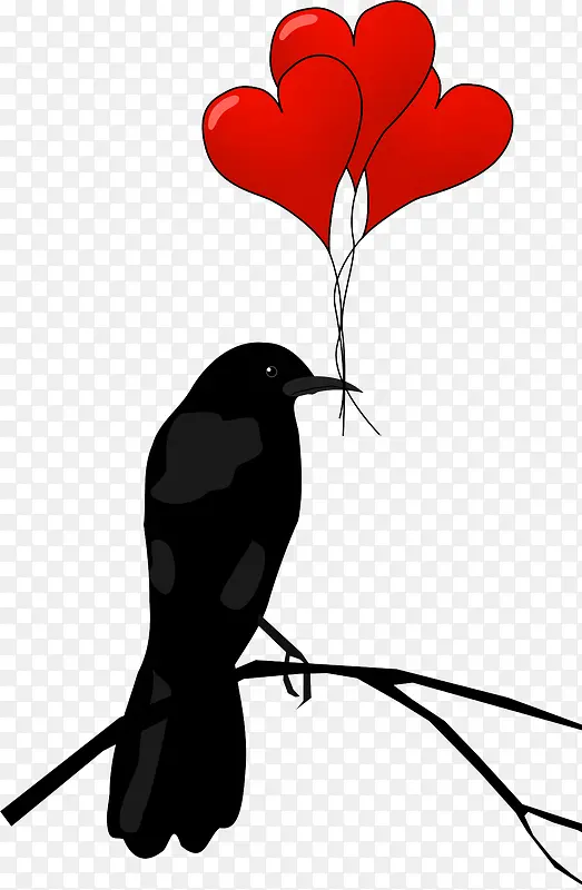 小鸟和红色心形气球