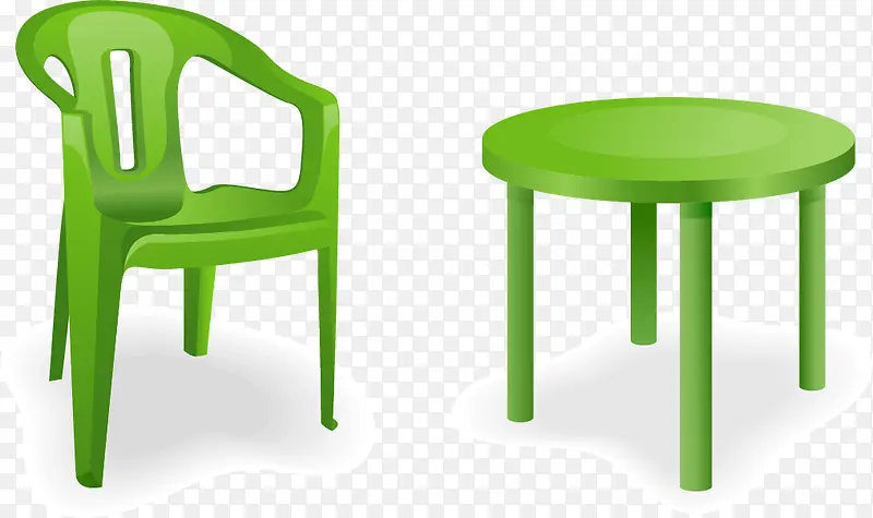 矢量手绘绿色桌椅