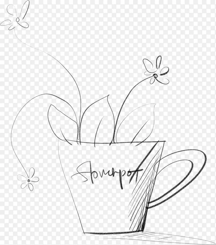 黑色花朵杯子盆栽插画