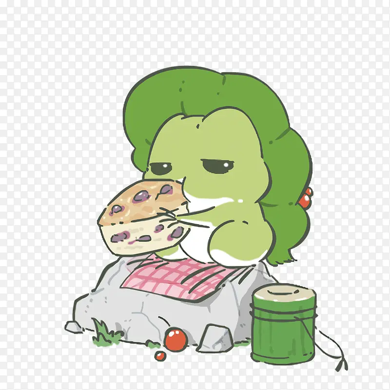 矢量吃面包的青蛙