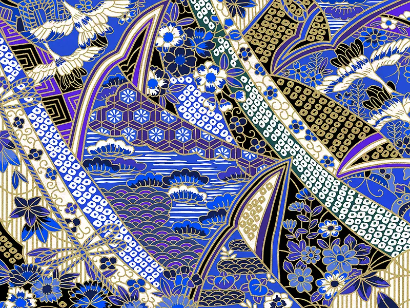 蓝色日式古典花纹图案