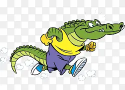 卡通手绘跑步的卡通鳄鱼