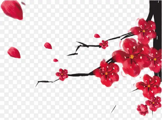 红色墨迹文艺花朵梅花树枝