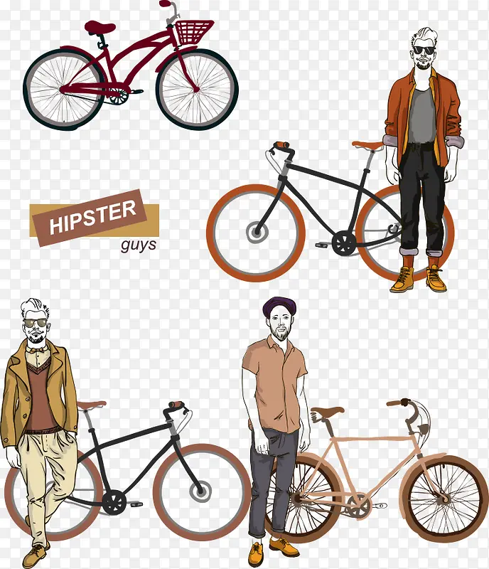 矢量时尚潮流男士与自行车