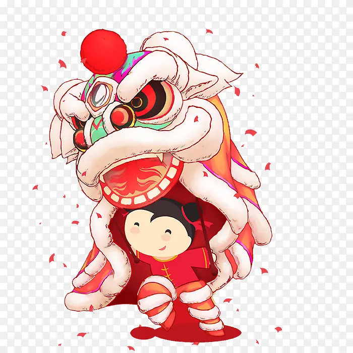 手绘舞狮子的小女孩PNG图片素材下载_图片编号9912733-PNG素材网