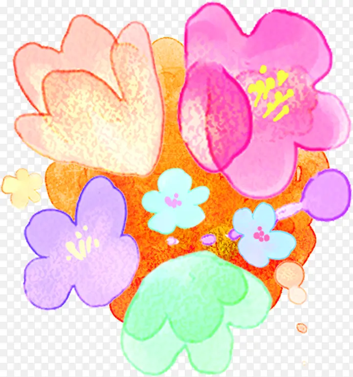 手绘七彩色涂鸦花朵装饰