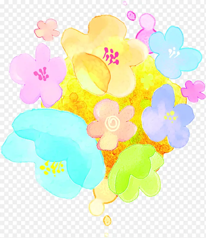 手绘七彩色涂鸦花朵