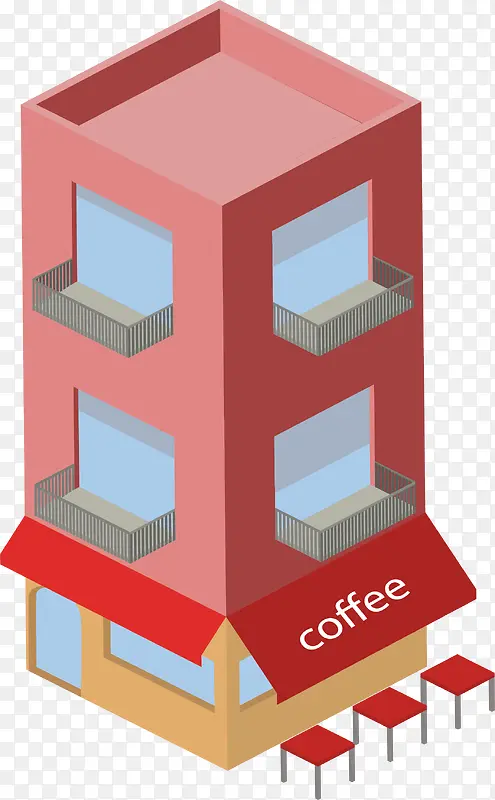红色咖啡店模型