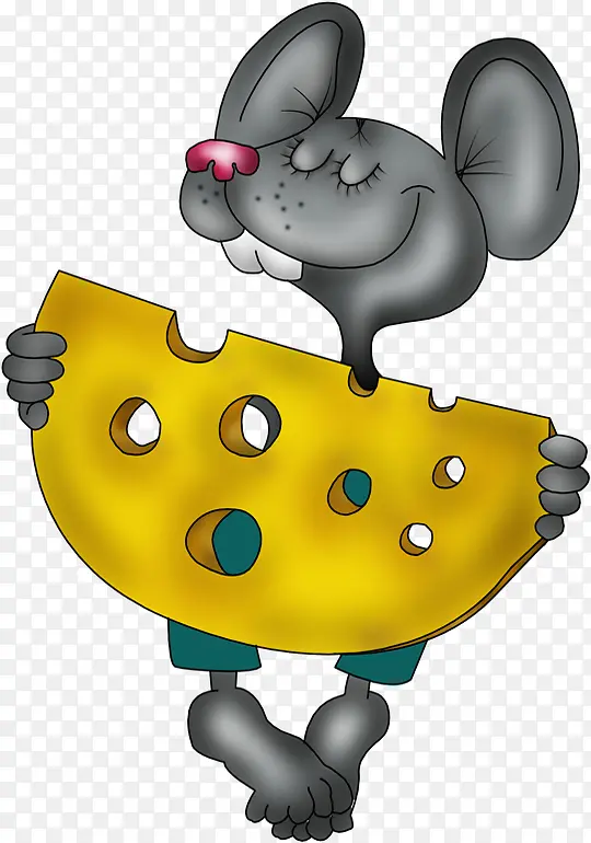 卡通手绘灰色可爱老鼠奶酪